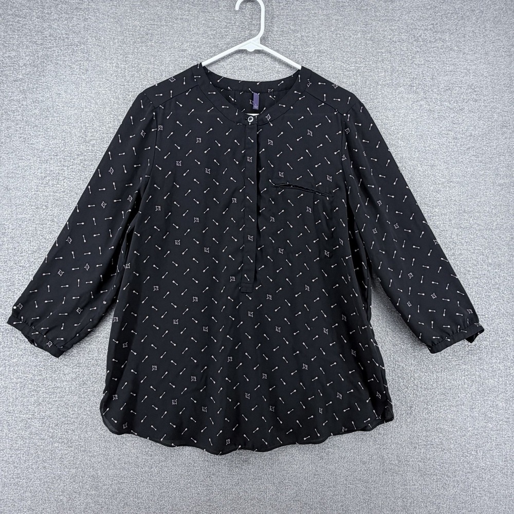 NYDJ Blouse Top Women Size Large Black Arrow Print Casual